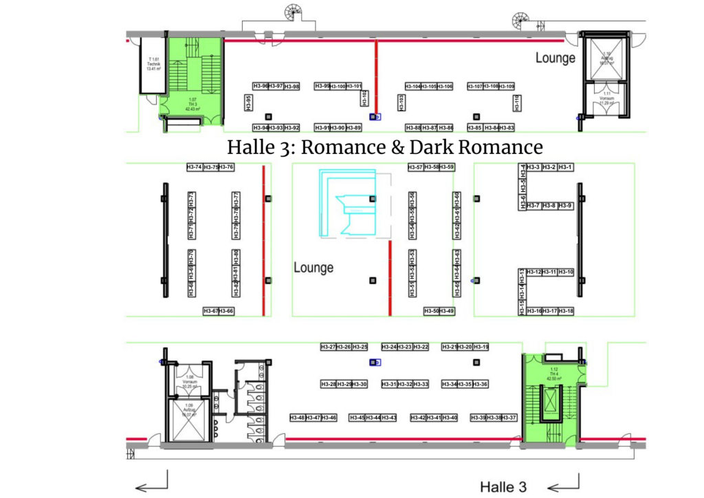 Hallenplan der Halle 3 der Münchner Buchmesse 2026 Romance, Dark Romance Liebesromane
